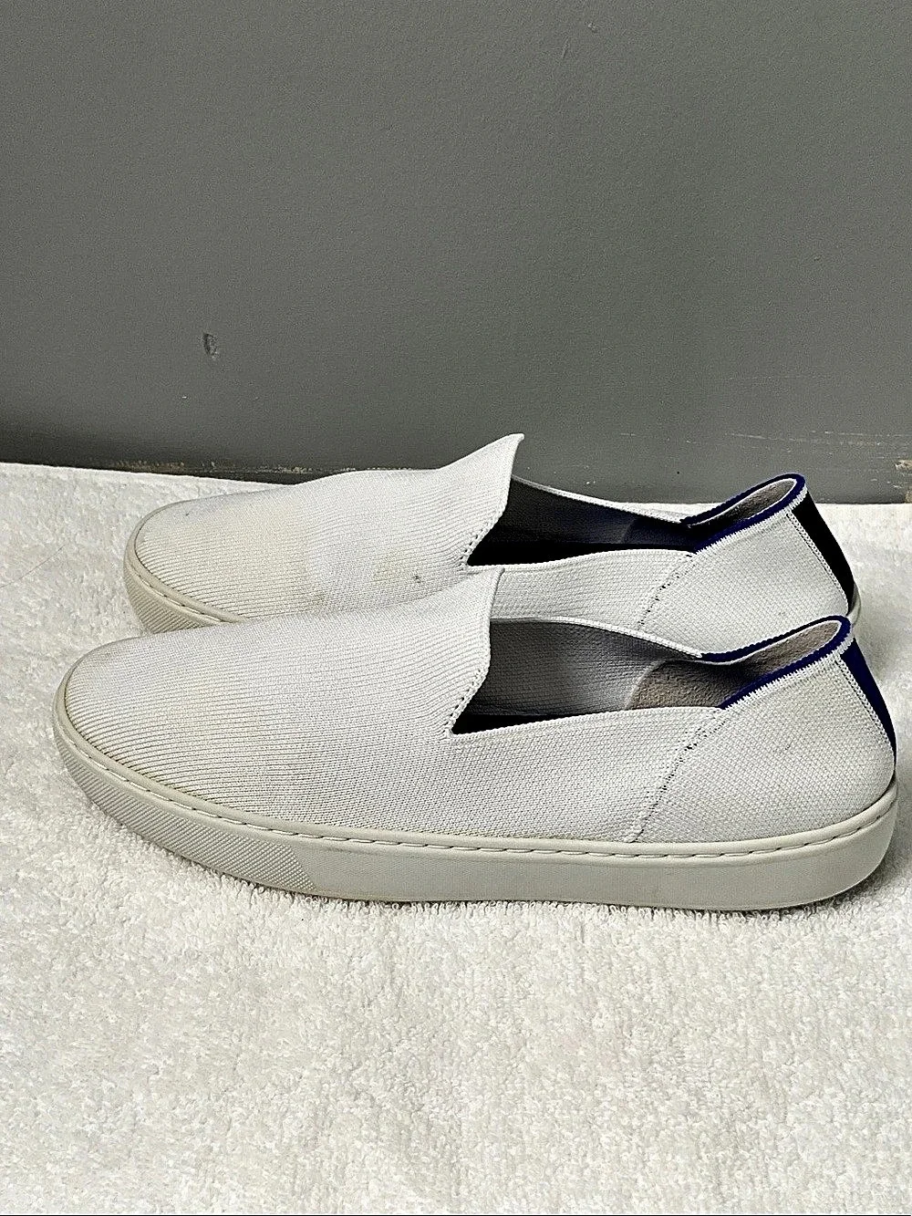 Rothy's The Original Slip On Sneaker White & Blue ,women’s size 9